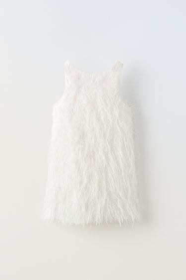 ПЛАТЬЕ ИЗ БЛЕСТЯЩЕЙ ТКАНИ С ПЕРЬЯМИ — БЕЛЫЙ от Zara — изображение 0