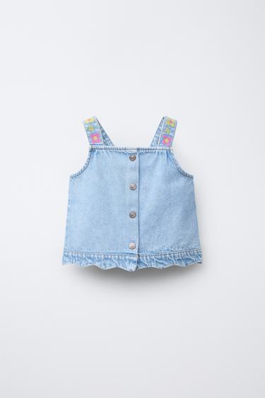 Zaras DENIMTOPP MED BRODERADE BLOMMOR - Ljusblå - Bild 0