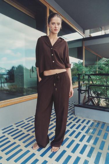 თავისუფალი სტილის სწორი შარვალი - Zara-ს Dark brown
