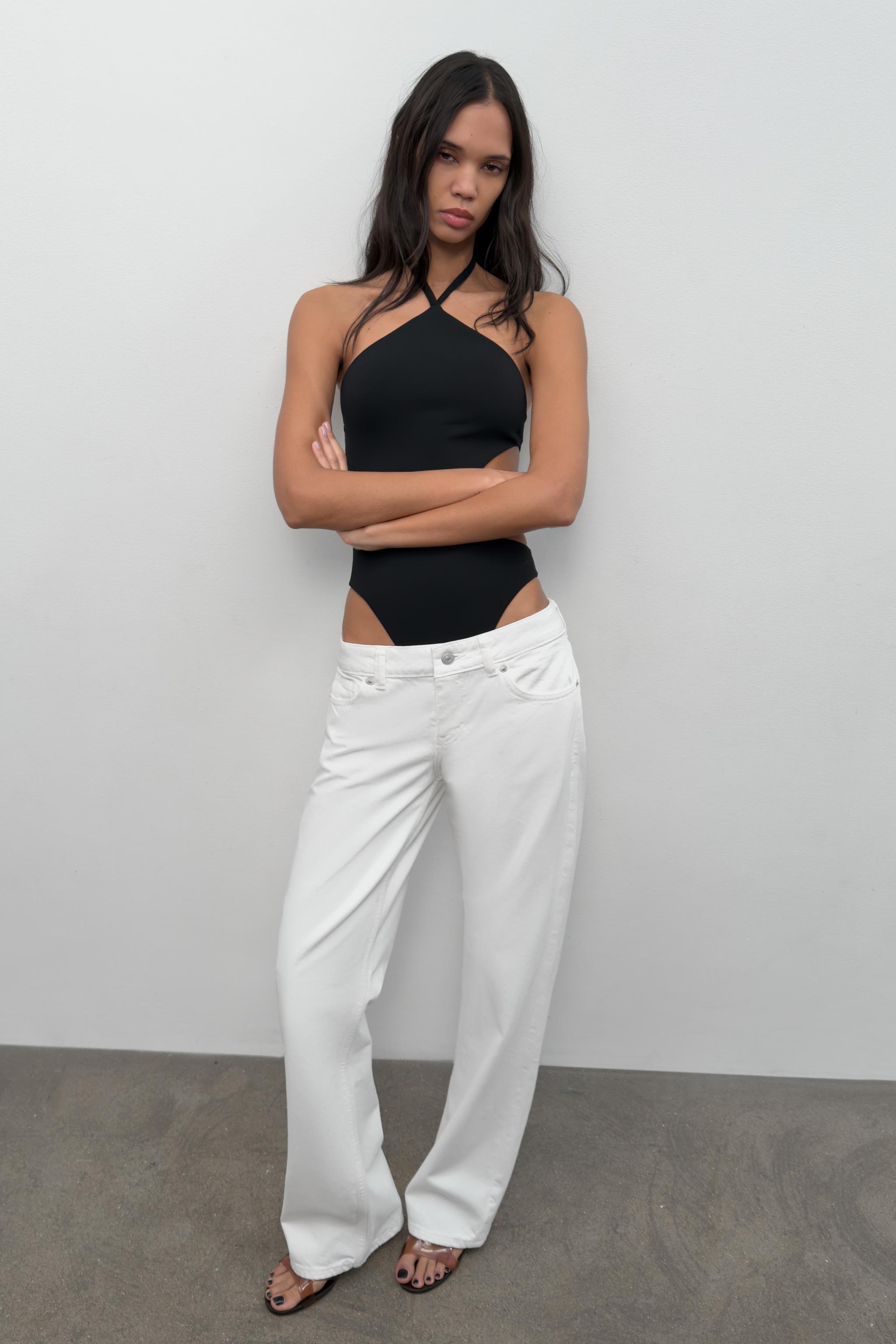 STRETCH KNIT HALTER CUT-OUT BODYSUIT - Black | ZARA United States