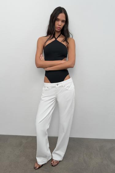 STRETCH KNIT HALTER CUT-OUT BODYSUIT - Black by Zara