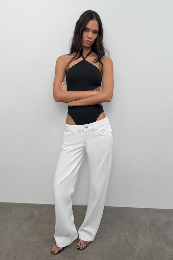 STRETCH KNIT HALTER CUT-OUT BODYSUIT