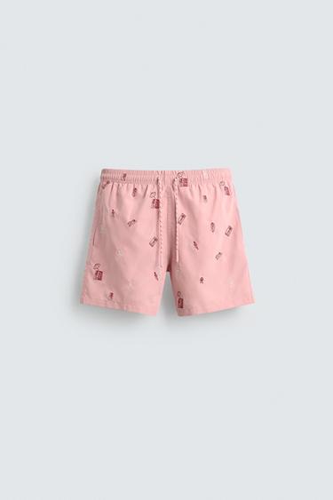 QUẦN SHORT BƠI THÊU KẾT HỢP - Màu hồng từ Zara