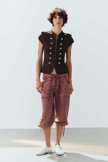 ZIP-UP BUTTON TOP — Brown 2