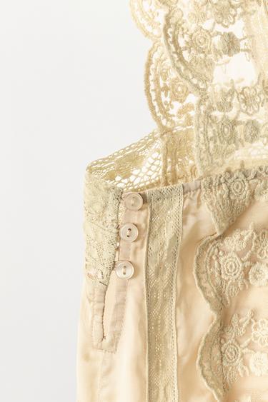 SATIN TOP WITH PLEATS AND LACE - Oyster-white by Zara - Image 4