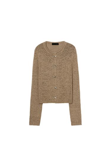 CHUNKY KNIT CARDIGAN - Dark tan by Zara