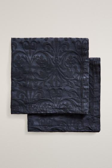 PACK SERVILLETAS JACQUARD FLORAL (PACK DE 2) - Azul de Zara
