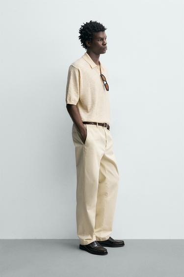 COTTON/LINEN KNIT POLO SHIRT - Ecru by Zara - Image 3