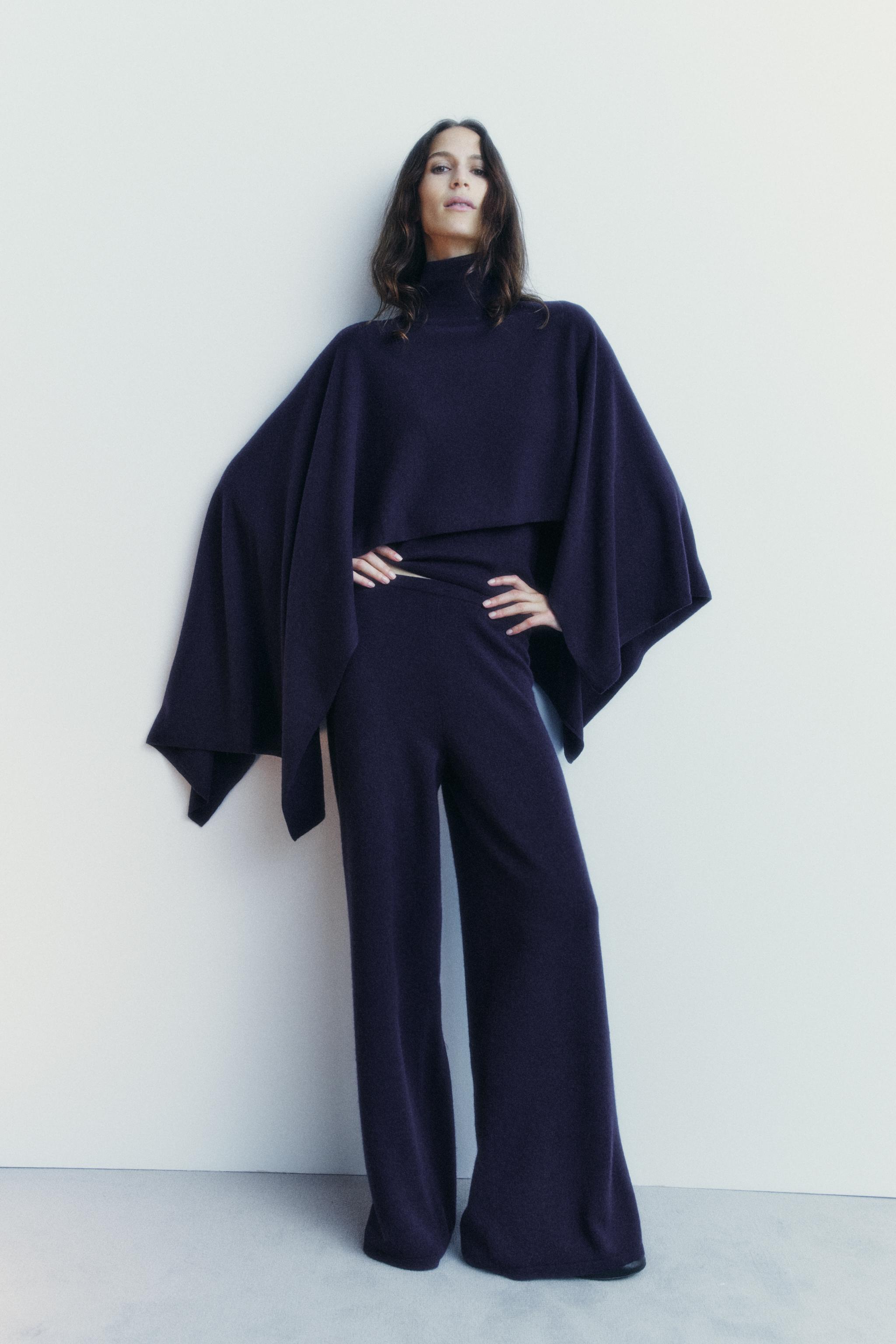 SHORT WOOL CAPE Blue ZARA United Kingdom