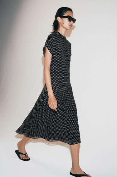 ZW COLLECTION POLKA DOT MIDI DRESS - Black / White by Zara - Image 3