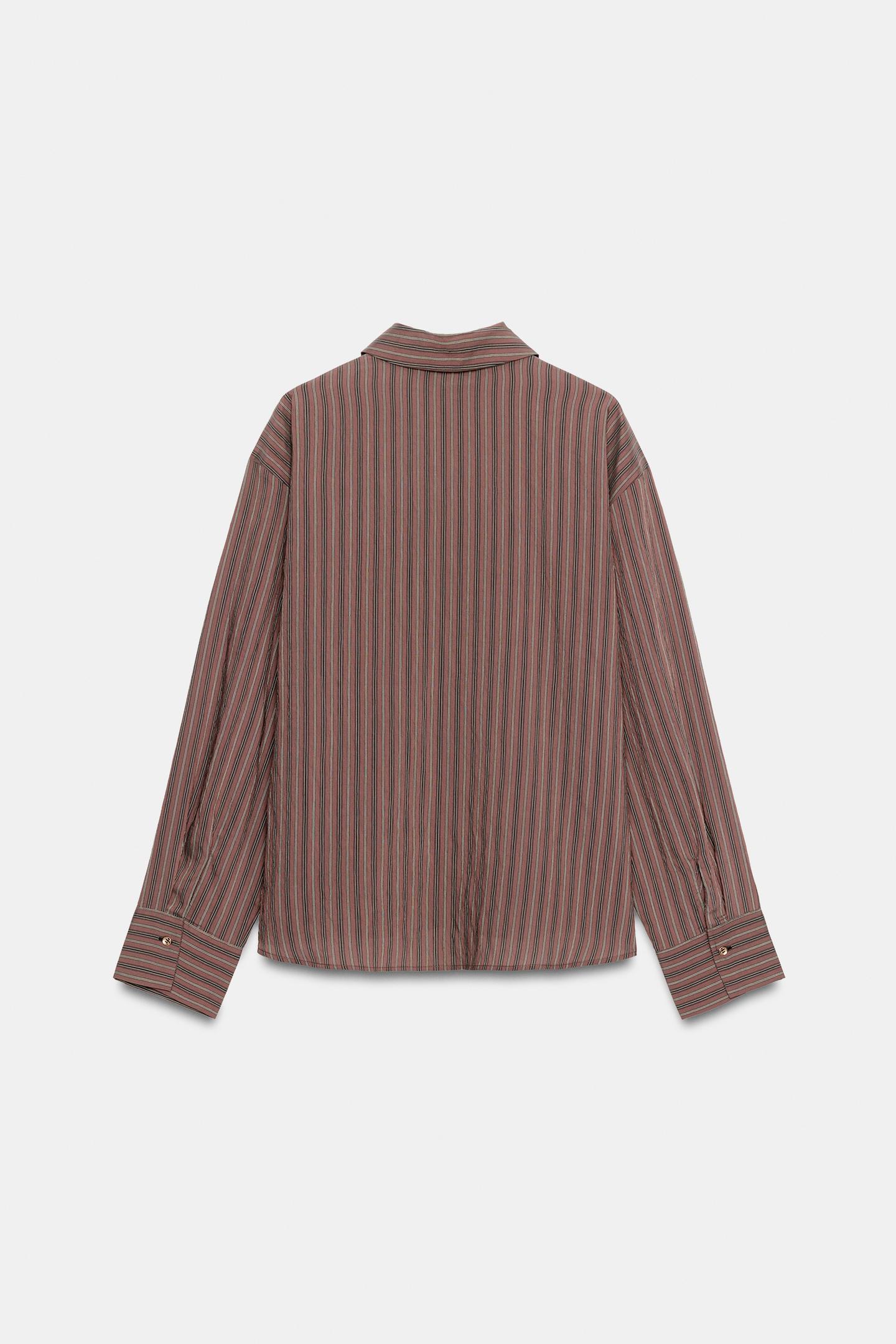 Женская рубашка Zara Striped Flowy, цвет: Коричневый / Экрю — фото 8