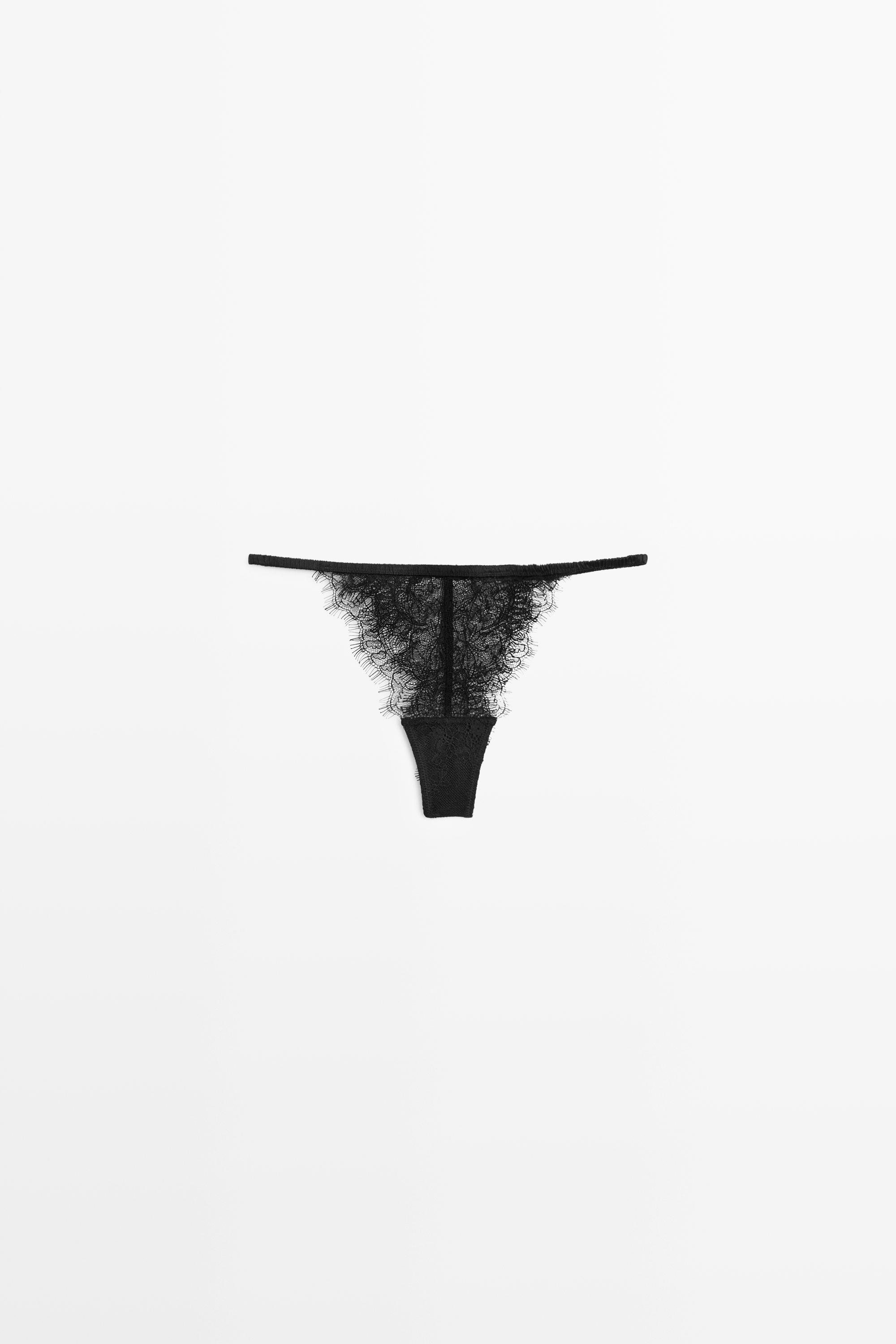 Scalloped lace thong — Black