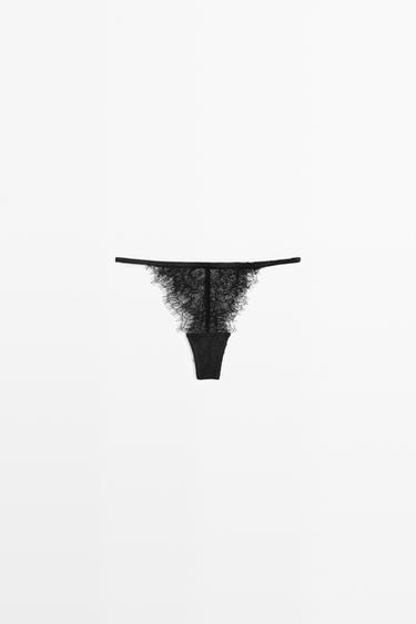 Zara Scalloped lace thong - Black