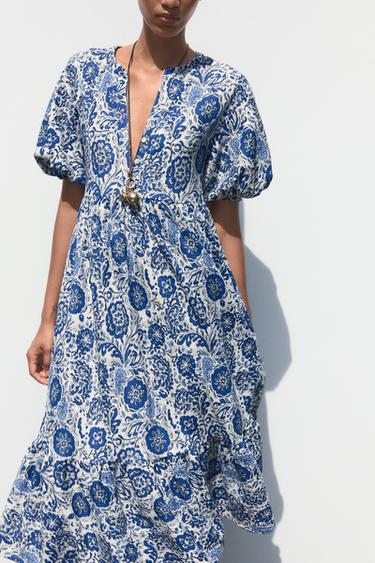 PRINTED MIDI DRESS - Blues by Zara