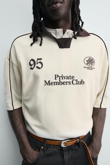 POLO RÉTRO FOOTBALL BRODERIES CONTRASTE - Blanc cassé de Zara - Image 5