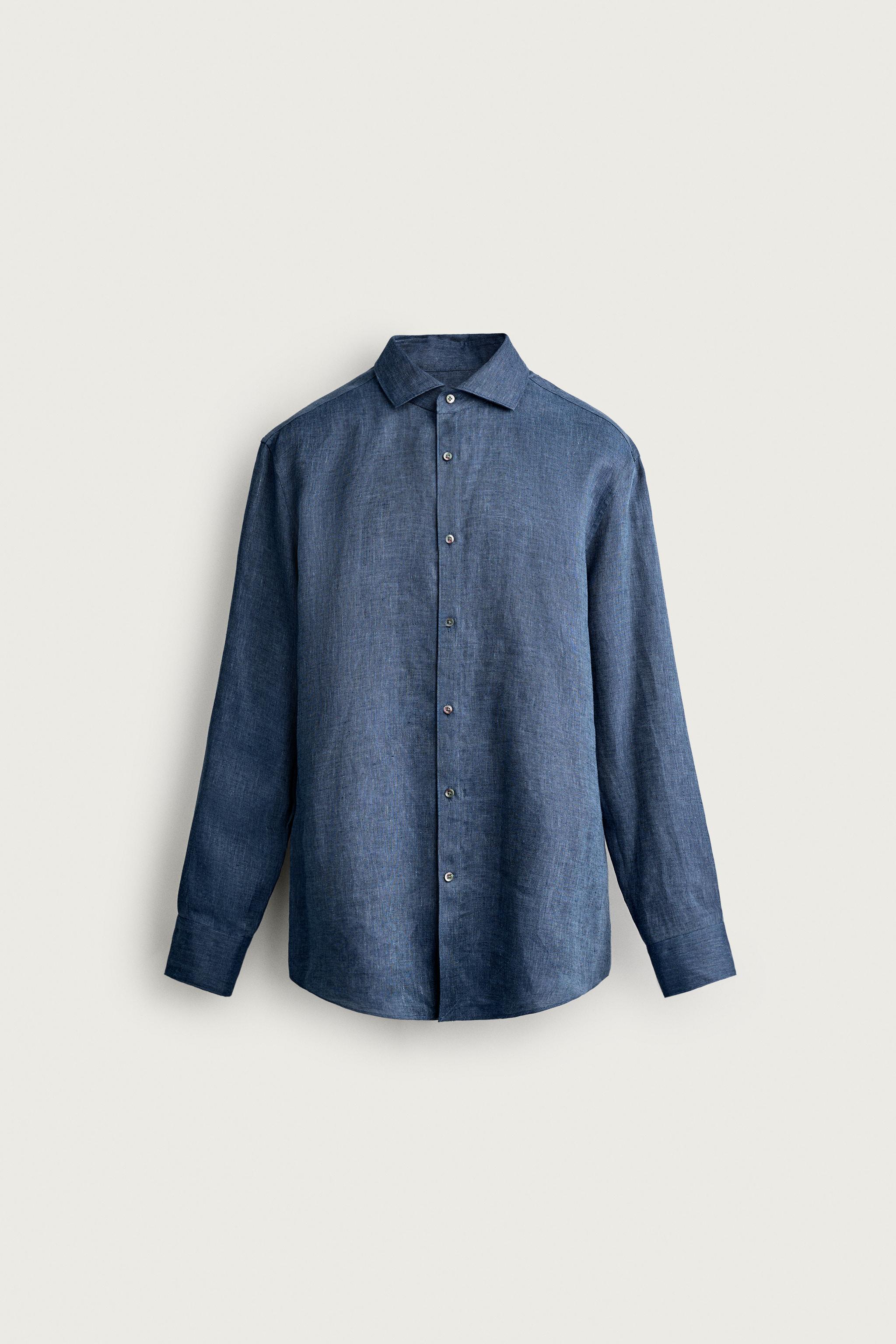 100% LINEN REGULAR FIT SHIRT — Indigo