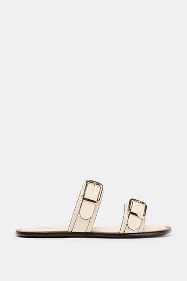 DOUBLE-STRAP FLAT SANDALS - Ecru White by Zara
