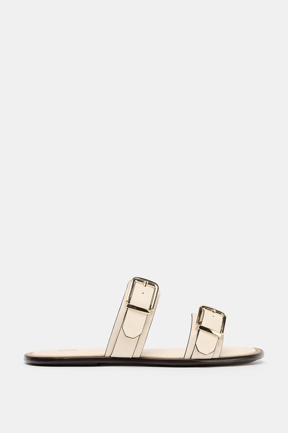 DOUBLE-STRAP FLAT SANDALS - Ecru White by Zara - Image 0