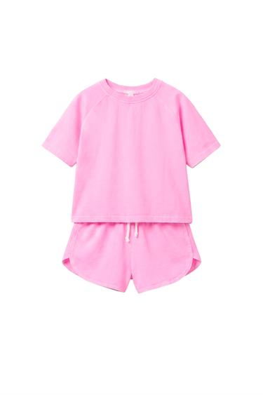 PLAIN JOGGING T-SHIRT AND BERMUDA SHORTS SET - Neon pink by Zara