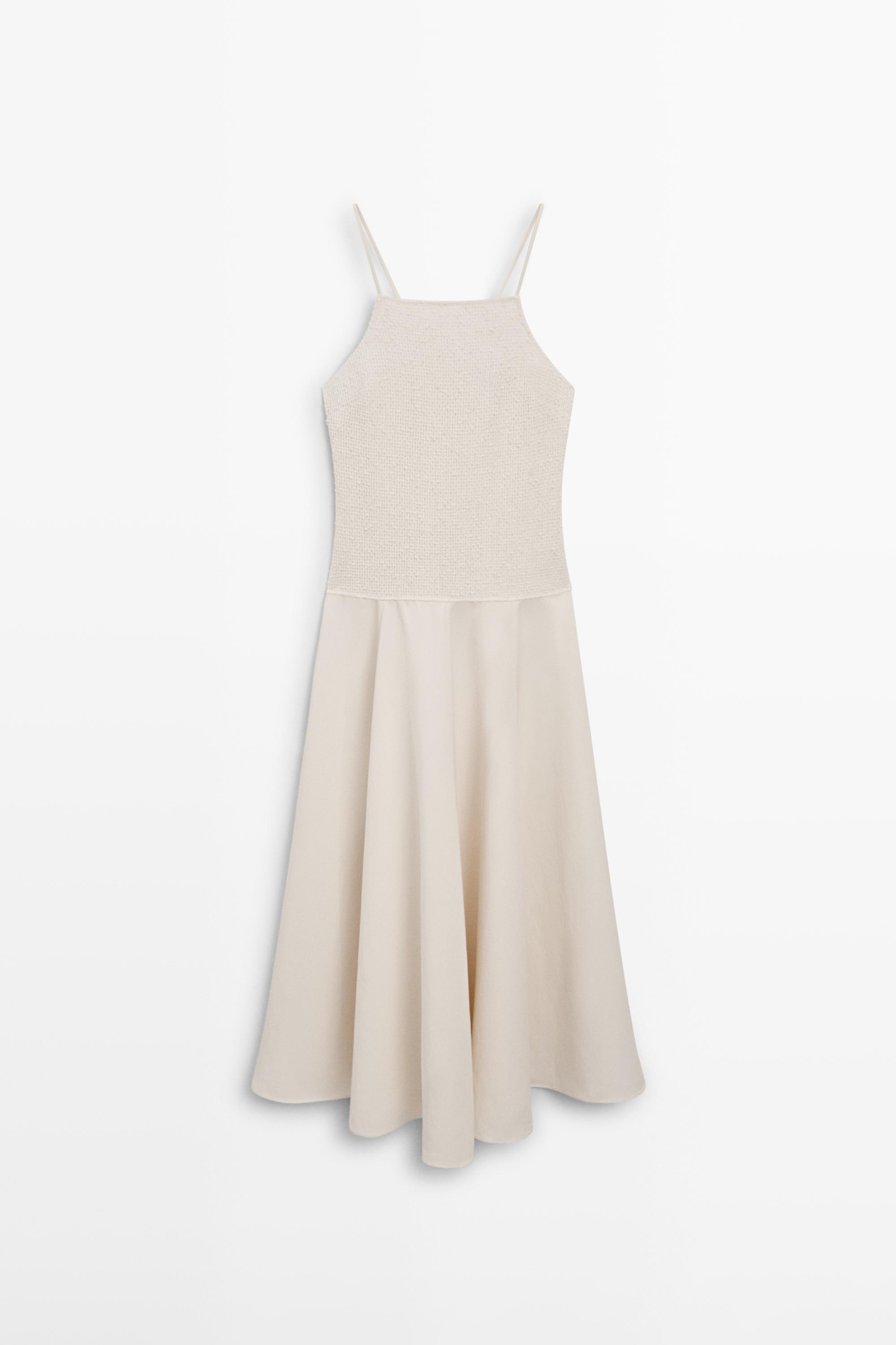Long contrast dress — Ecru