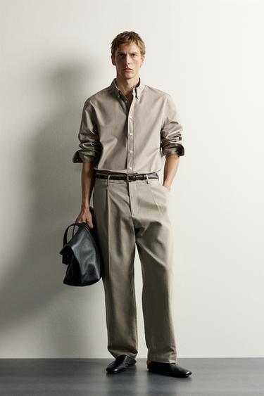COTTON-LYOCELL REGULAR FIT SHIRT - Khaki by Zara - Image 0