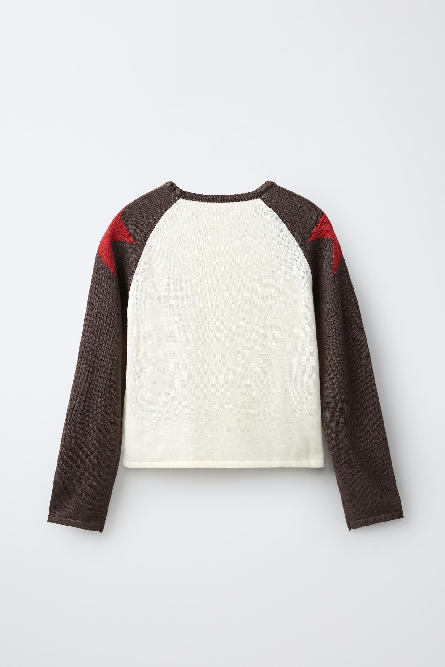Детский свитер Zara Color Block Star Jumper, цвет: Экрю / Коричневый — фото 3