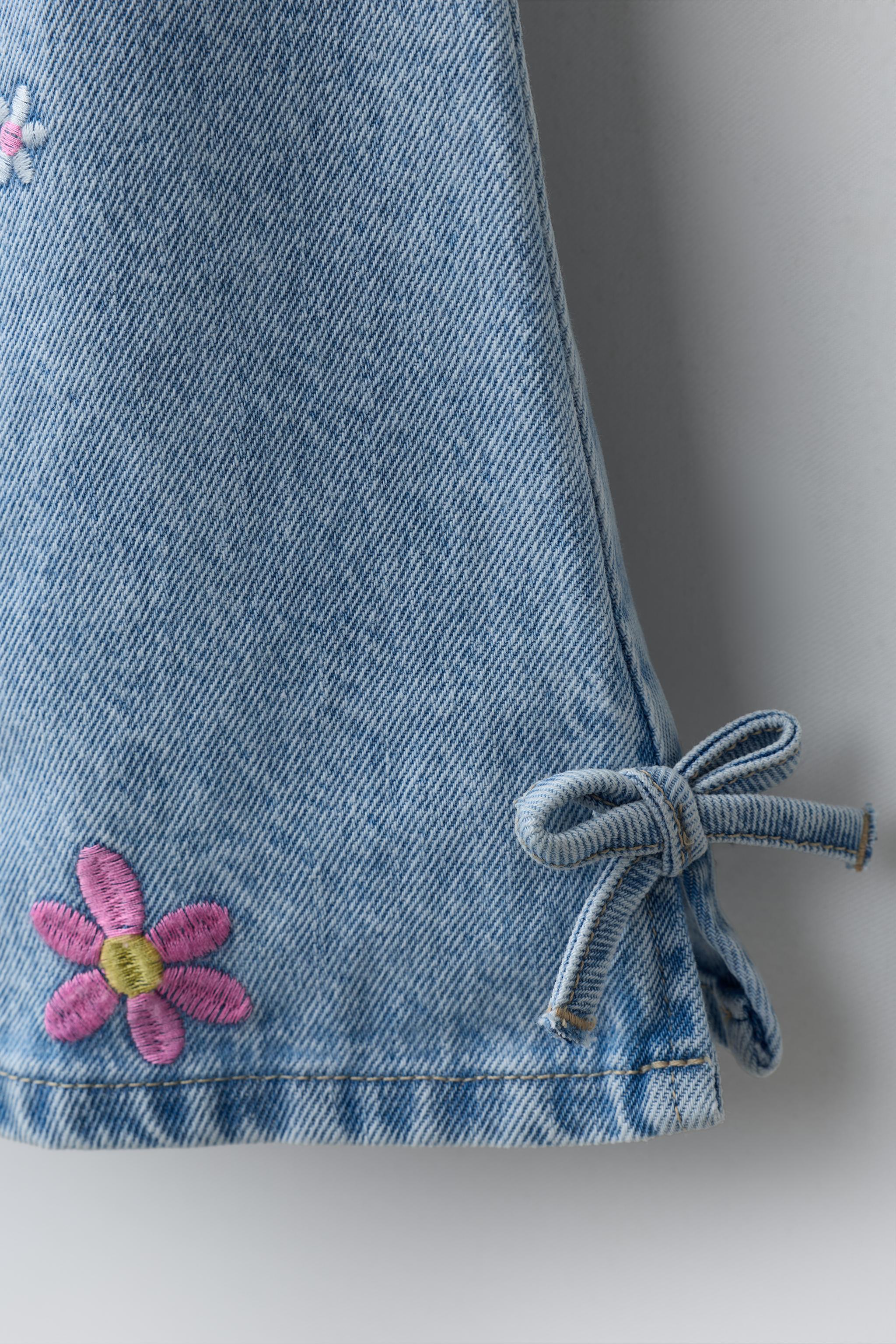 EMBROIDERED FLORAL DENIM DRESS