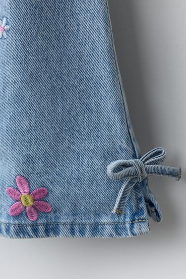 DENIM DRESS WITH EMBROIDERED FLOWERS - Blue by Zara - Image 3