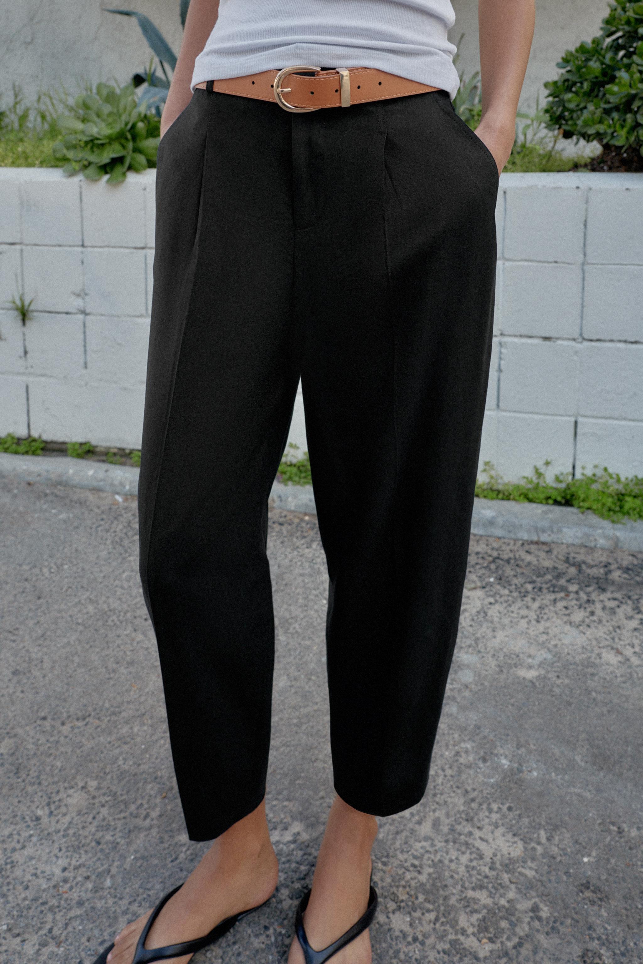 LINEN PANTS WITH BELT AND PLEATS