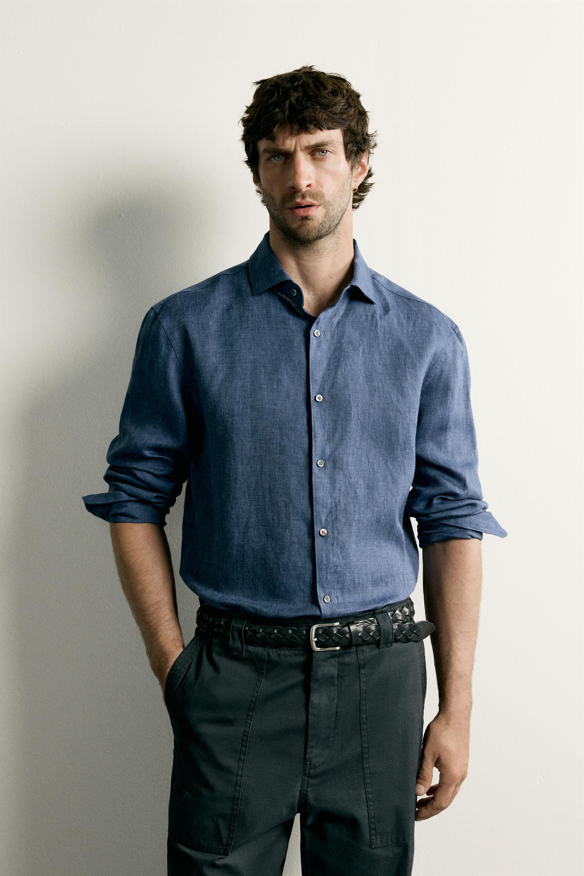 100% LINEN REGULAR FIT SHIRT — Indigo