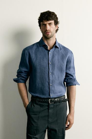 CHEMISE REGULAR FIT 100% LIN - Indigo de Zara