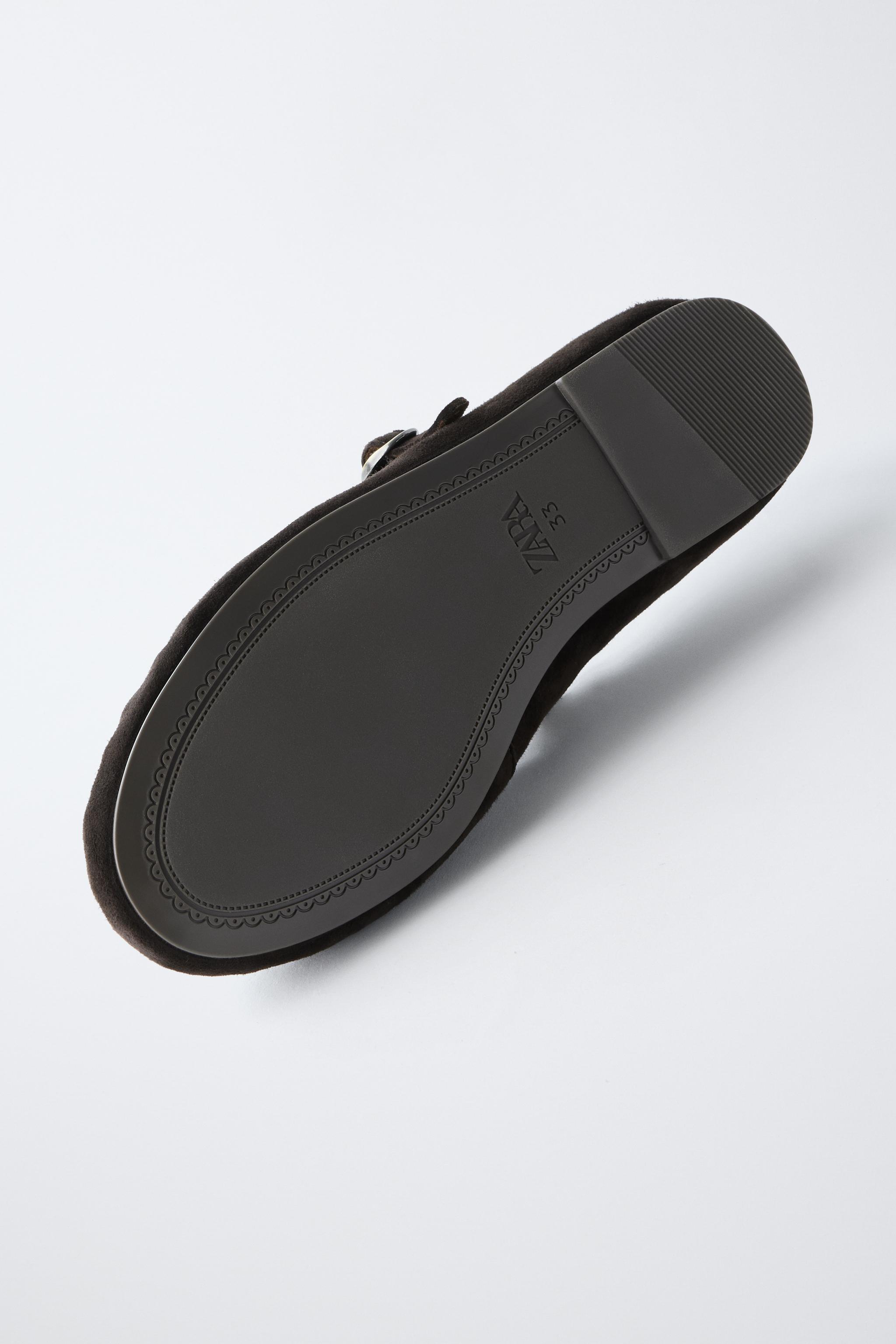 Обувь Zara LEATHER T-STRAP BALLET FLATS — фото 7