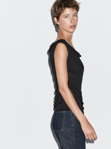 Zara Flowing draped neck top - Black