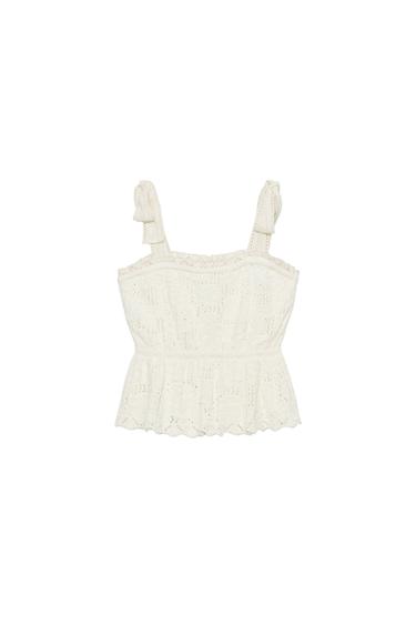 ROMANTIC KNIT TOP WITH BOWS - Ecru / Beige by Zara