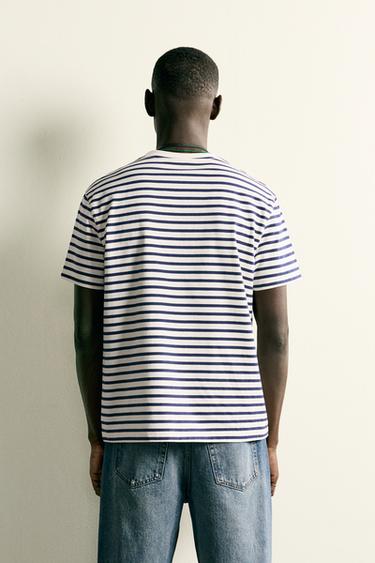BASIC MEDIUM WEIGHT T-SHIRT /02 - White / Navy by Zara