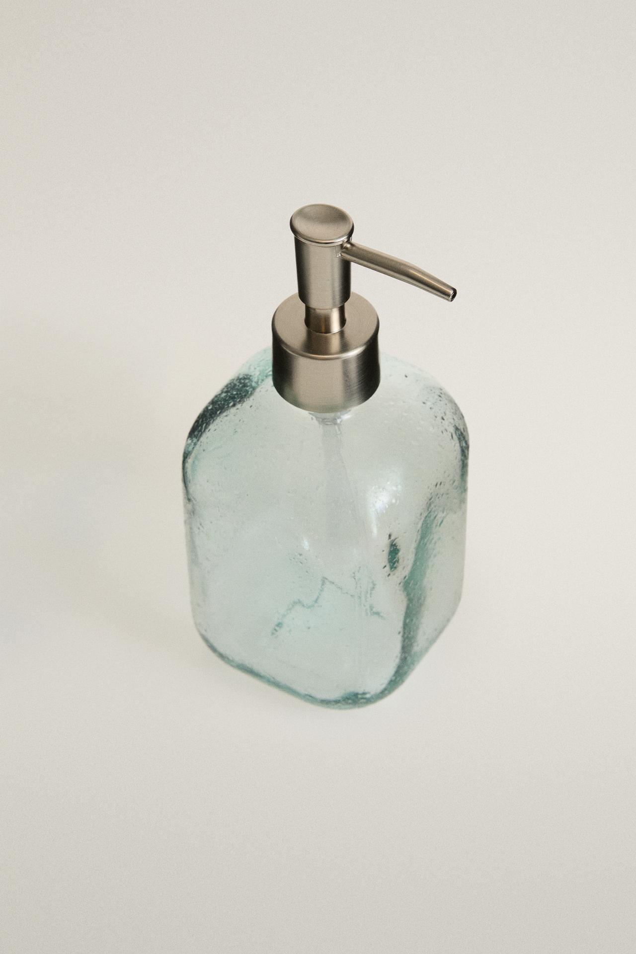 BLUE BUBBLED GLASS SOAP DISPENSER — Blue