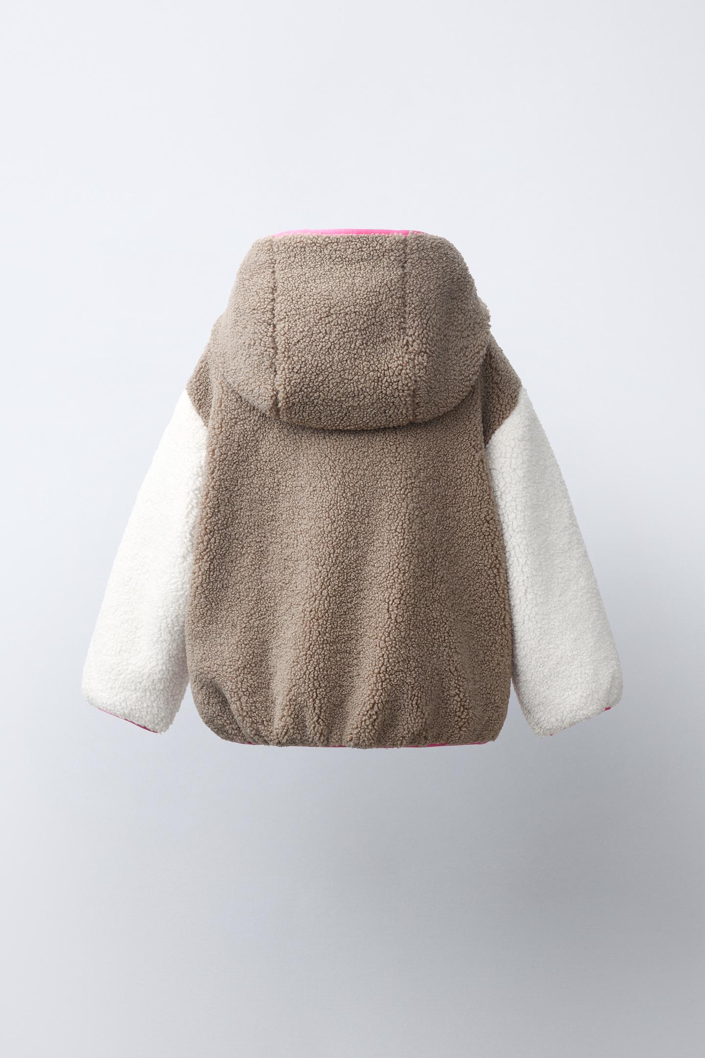 Детская куртка Zara Color Block Sherpa, цвет: Серо-коричневый коричневый — фото 4