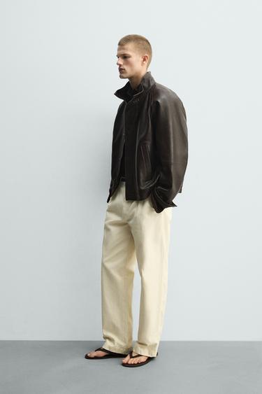 LEATHER BOMBER JACKET - Chocolate by Zara - Image 3