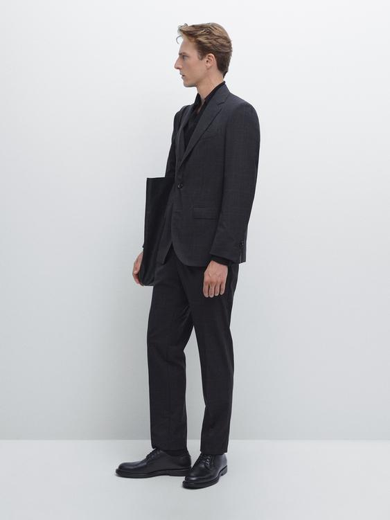 Check wool suit blazer