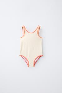 6-14 YEARS/ CONTRAST TRIM SEERSUCKER SWIMSUIT
