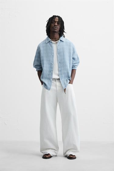 CHECKED CREASED-EFFECT SHIRT - Light blue by Zara - Image 0