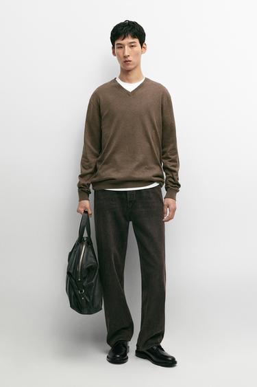 Cotton blend V-neck knit sweater — Tortoise shell 1