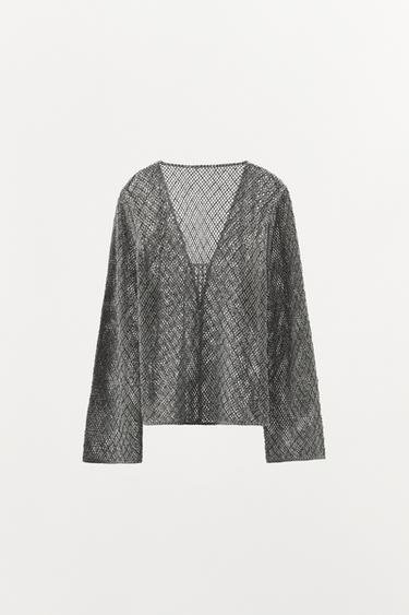 BEADED CROCHET TOP - Grey by Zara - Image 6