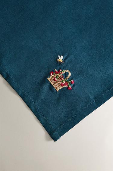 LOT SERVIETTES DE TABLE COTON BRODERIES (LOT DE 2) - Bleu de Zara - Image 2