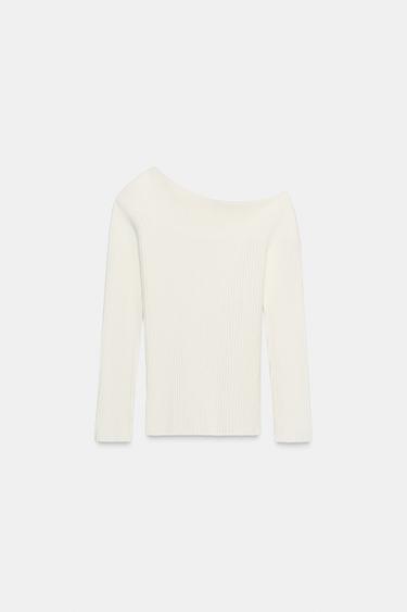 TOP ASYMÉTRIQUE DOUX CANNELÉ - Écru de Zara - Image 4