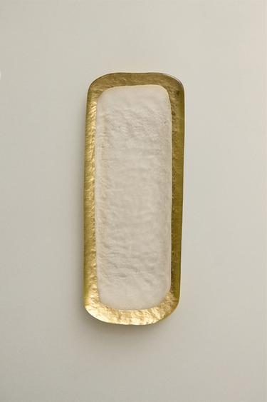 GLASS SERVING DISH WITH GOLD RIM - Gold by Zara