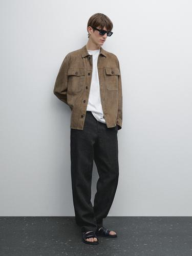 Zara 100% linen trousers with check detail - Navy blue - Image 0