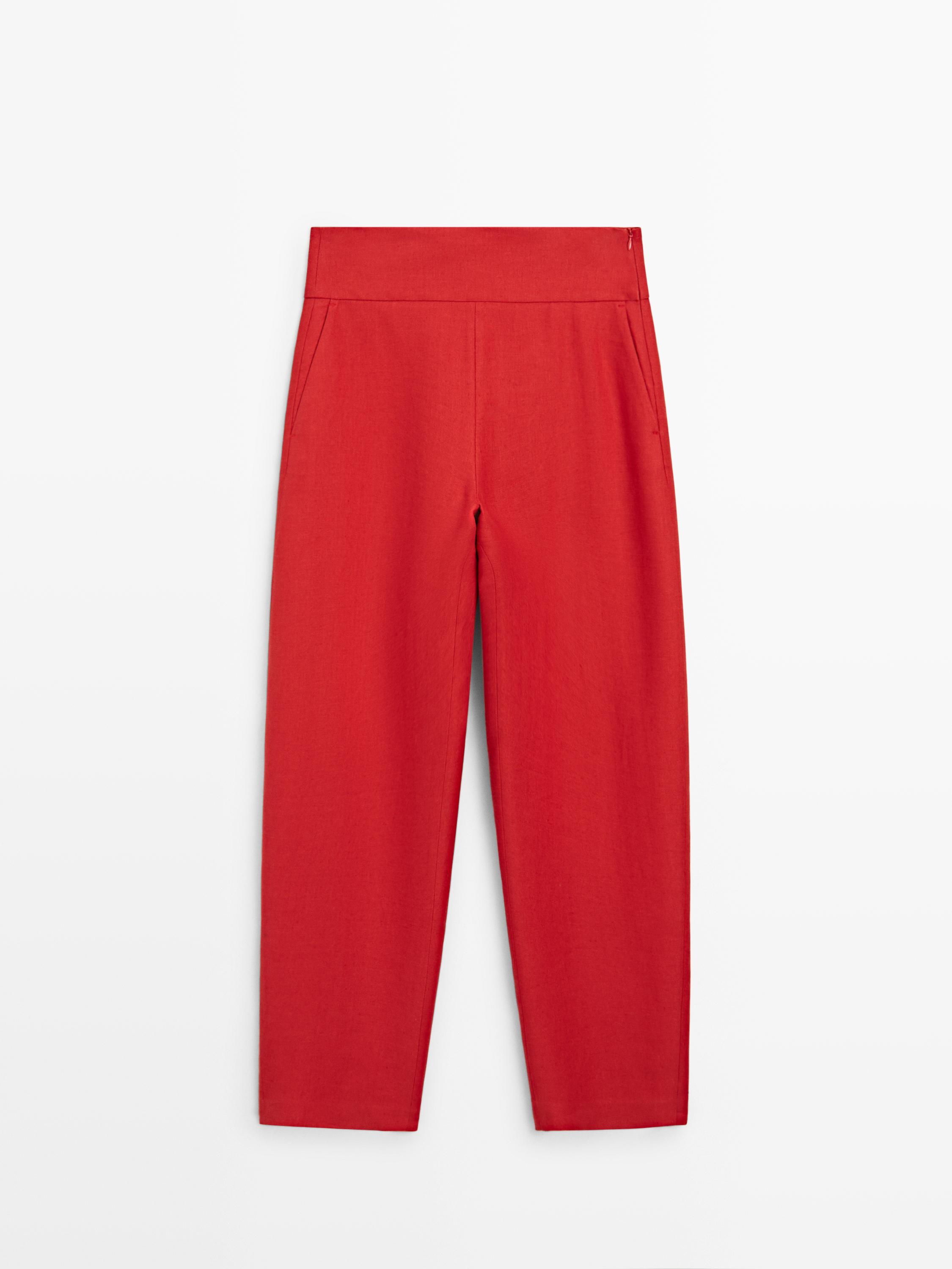 Voluminous linen trousers — Red
