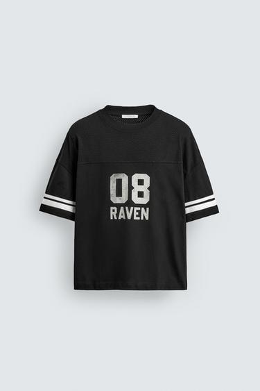 Zara TEXTURED PRINT T-SHIRT - Black