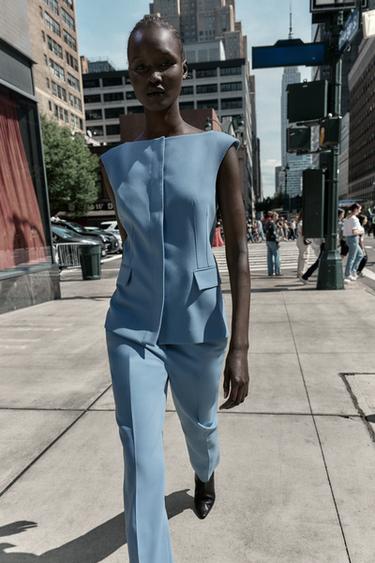 Zara 合身西裝背心 - 藍色